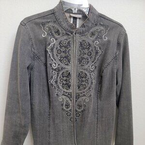 Chico's Platinum Bejeweled Gray Denim Jacket